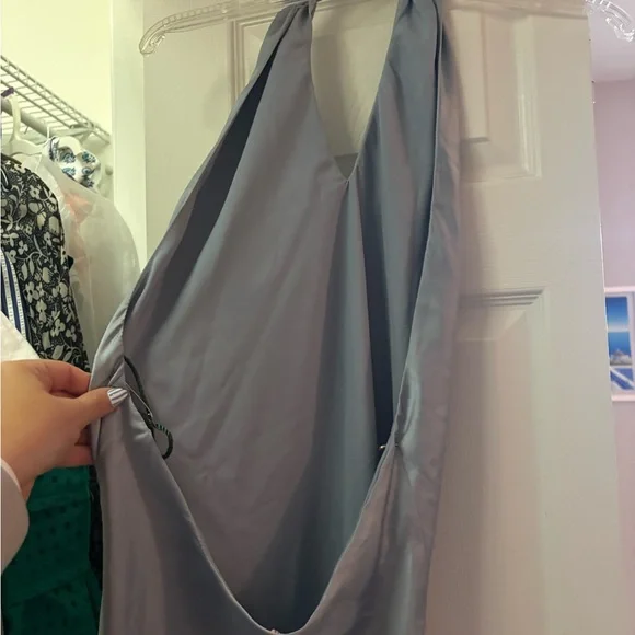 Show Me Your MuMu Light Blue Satin Twist-Halter Midi Dress - Picture 8 of 9